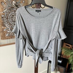 1. State Heather Gray Ruffle Tie Blouse